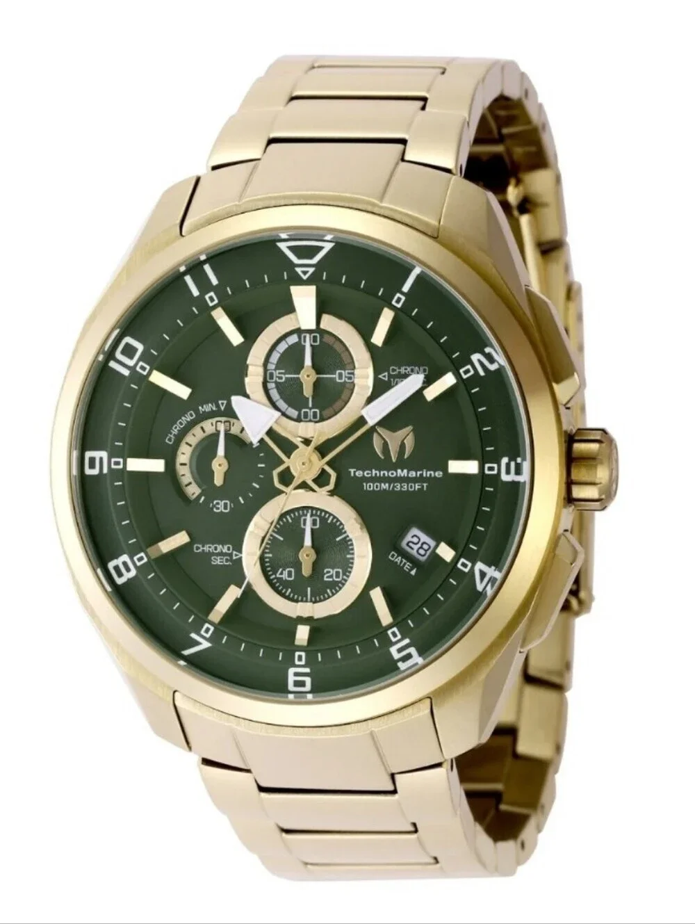 NWT TechnoMarine Ocean Quantum Men's Watch 44mm Olive Gold TM-318131 Chronograph